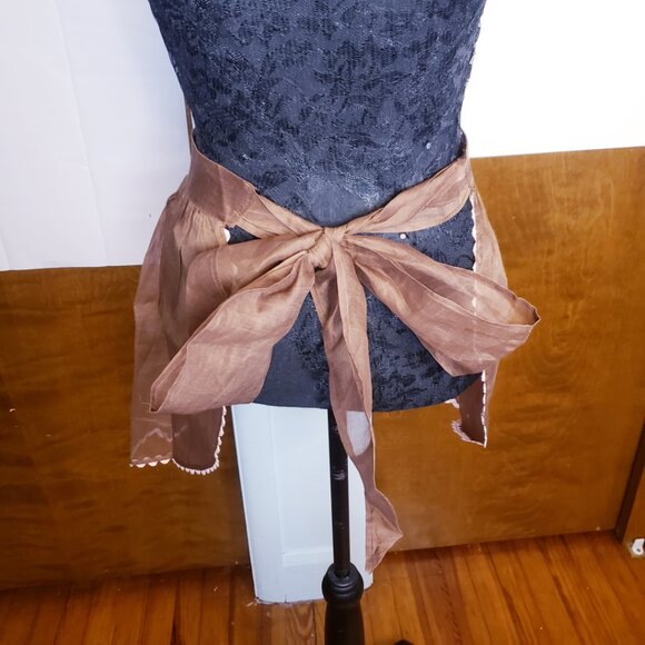 1950s Vintage Wife Brown Sheer Waist Apron Pink Trim with Pockets Retro Trad - Picture 8 of 12